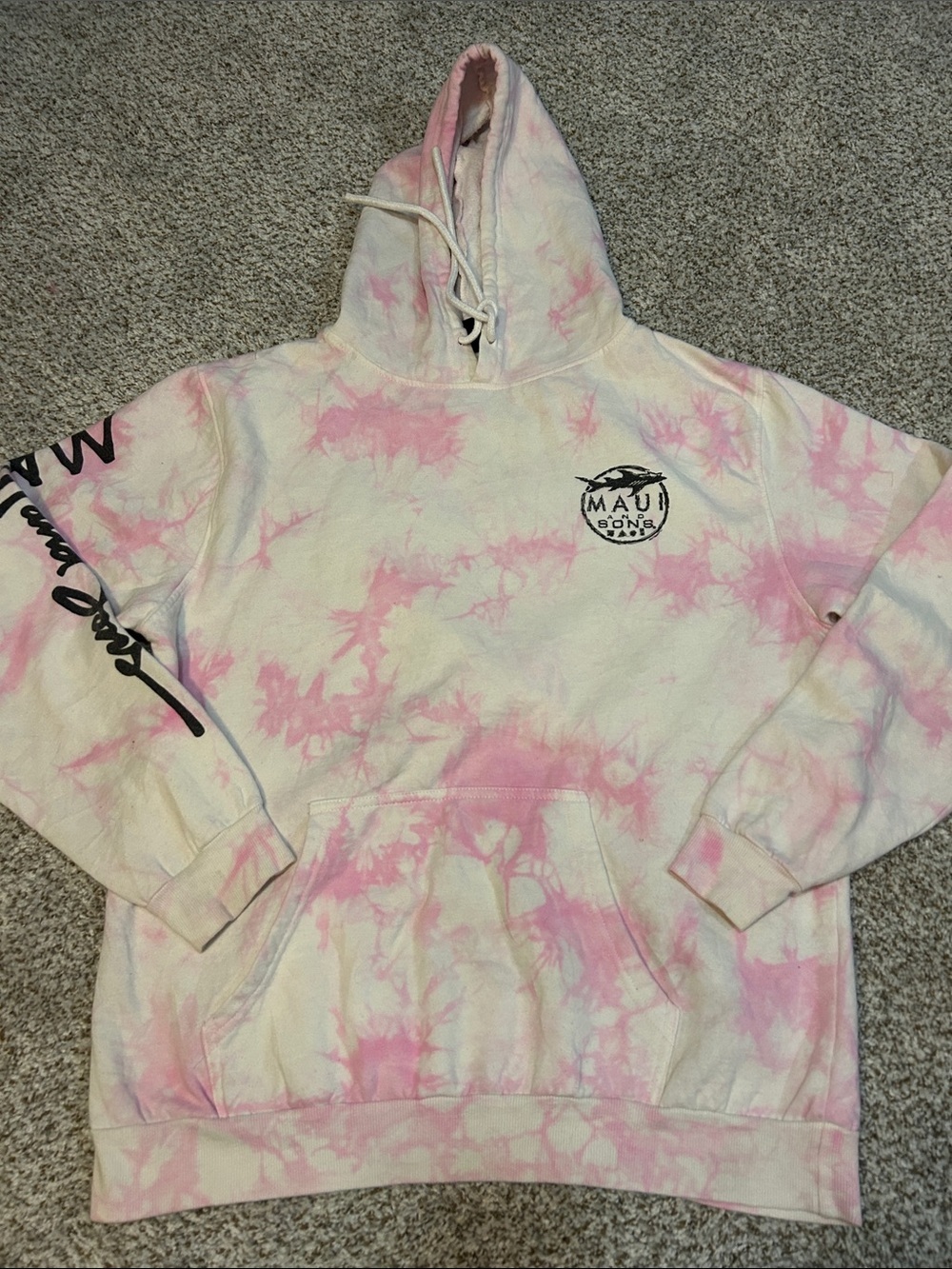 Maui and Sons Pink and Cream Tie-Dye Pullover Hoodie